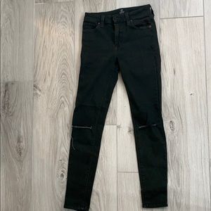 Army green jeans skinny with knee slits size 25